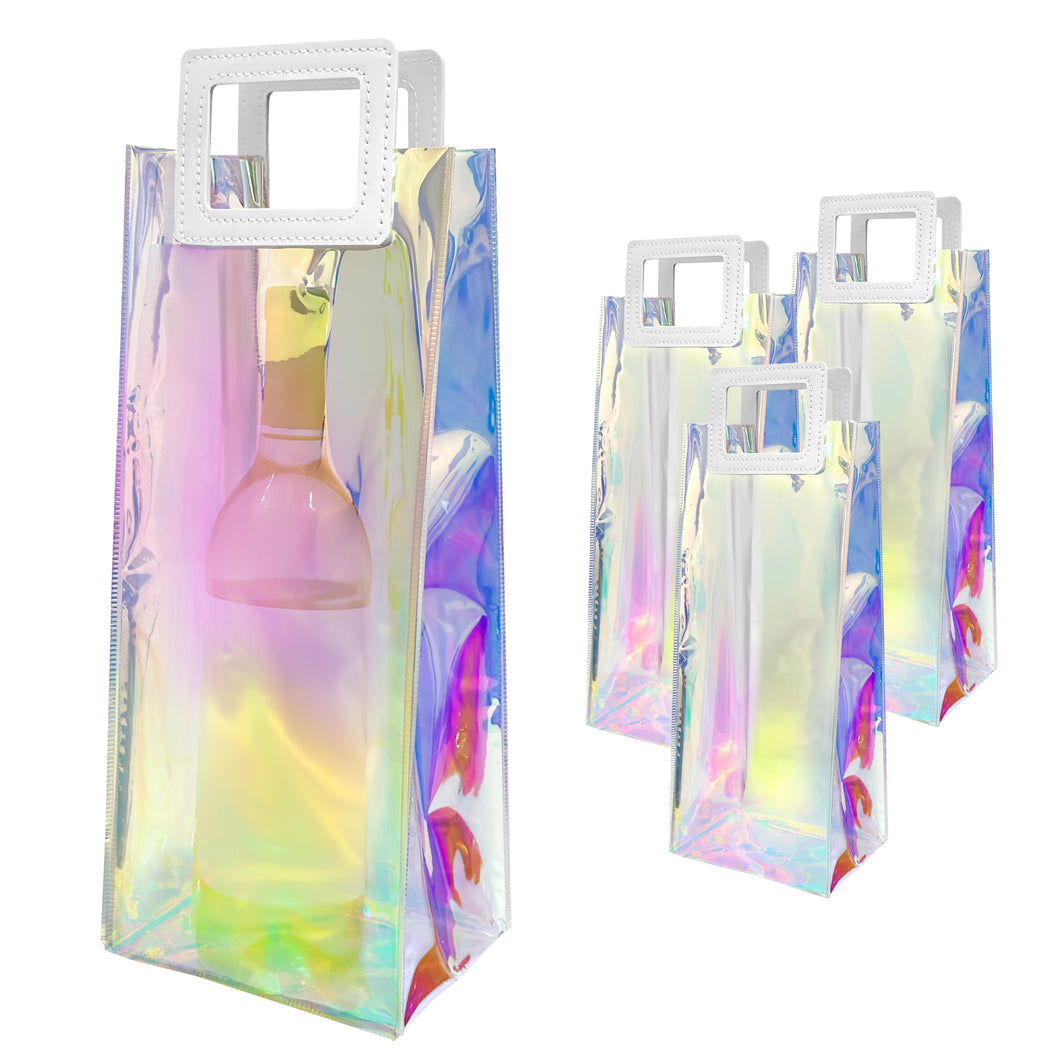 TheBarsentials Wine Gift Bags Holographic 3-pack Clear Reusable Wine Bottle Gift Totes with Handles