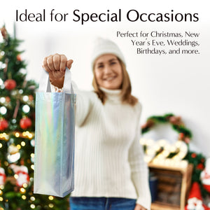 TheBarsentials Wine Gift Bag - 12 Pack Iridescent Reusable Wine Bottle Gift Totes with Handles - 14x4x4.5
