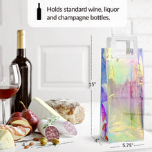 TheBarsentials Wine Gift Bags Holographic 3-pack Clear Reusable Wine Bottle Gift Totes with Handles