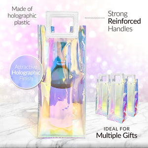 TheBarsentials Wine Gift Bags Holographic 3-pack Clear Reusable Wine Bottle Gift Totes with Handles