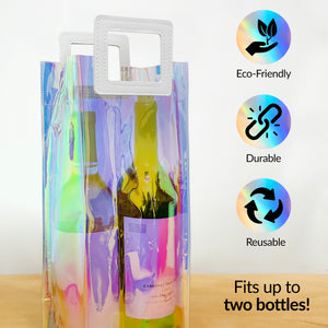 TheBarsentials Wine Gift Bags Holographic 3-pack Clear Reusable Wine Bottle Gift Totes with Handles