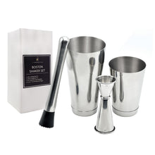 4 pc Cocktail Shaker Set with Boston Shaker, Japanese-style Jigger, and Professional Muddler