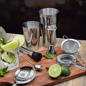 4 pc Cocktail Shaker Set with Boston Shaker, Japanese-style Jigger, and Professional Muddler