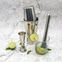 4 pc Cocktail Shaker Set with Boston Shaker, Japanese-style Jigger, and Professional Muddler