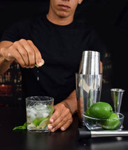 4 pc Cocktail Shaker Set with Boston Shaker, Japanese-style Jigger, and Professional Muddler