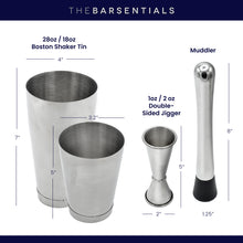 4 pc Cocktail Shaker Set with Boston Shaker, Japanese-style Jigger, and Professional Muddler