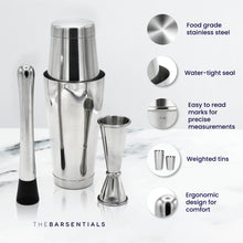4 pc Cocktail Shaker Set with Boston Shaker, Japanese-style Jigger, and Professional Muddler