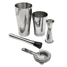 5 pc Cocktail Shaker Set with Boston Shaker, Hawthorne Strainer, Japanese-style Jigger, and Professional Muddler