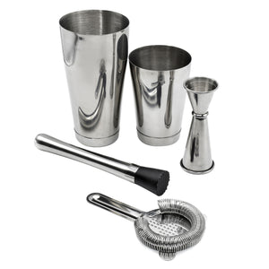 5 pc Cocktail Shaker Set with Boston Shaker, Hawthorne Strainer, Japanese-style Jigger, and Professional Muddler